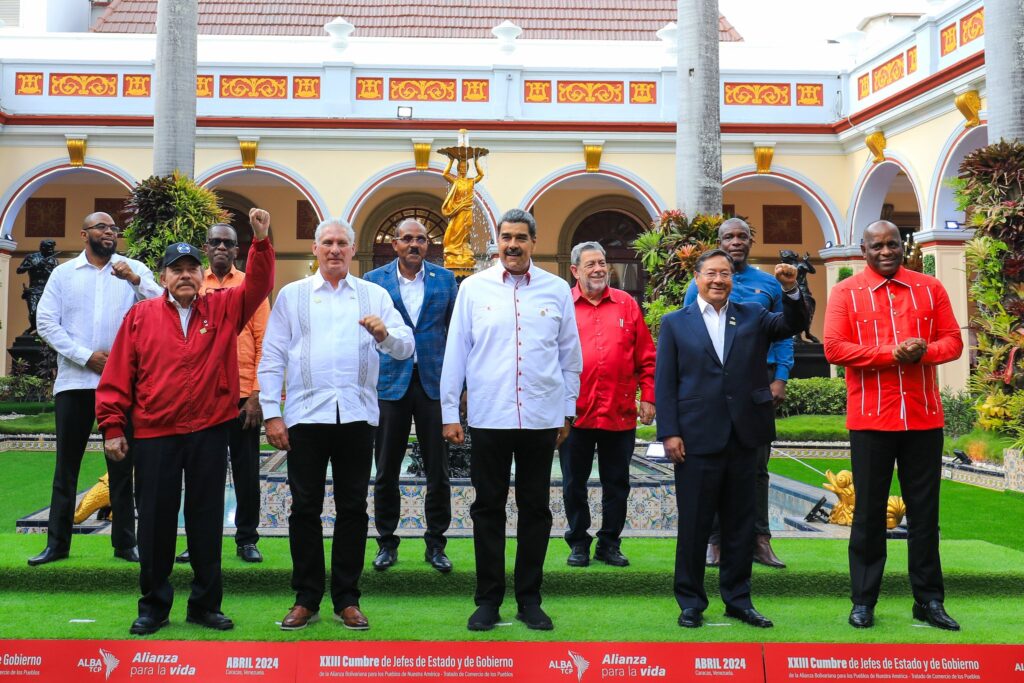 Group photo with the heads of state and authorities of the ALBA-TCP attending the 23th Summit held in Caracas on Wednesday, April 24, 2024. Photo: X/@NicolasMaduro.