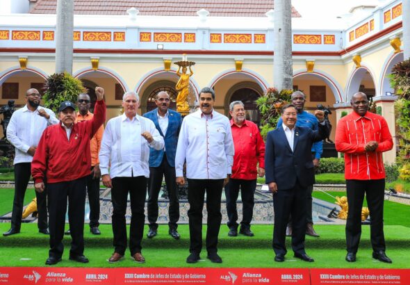Group photo with the heads of state and authorities of the ALBA-TCP attending the 23th Summit held in Caracas on Wednesday, April 24, 2024. Photo: X/@NicolasMaduro.