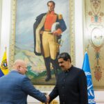 Venezuelan President Nicolás Maduro (right) shakes hands with the International Criminal Court Prosecutor Karim Khan (left) at Miraflores Palace on Monday, April 22, 2024. Photo: X/@NicolasMaduro.