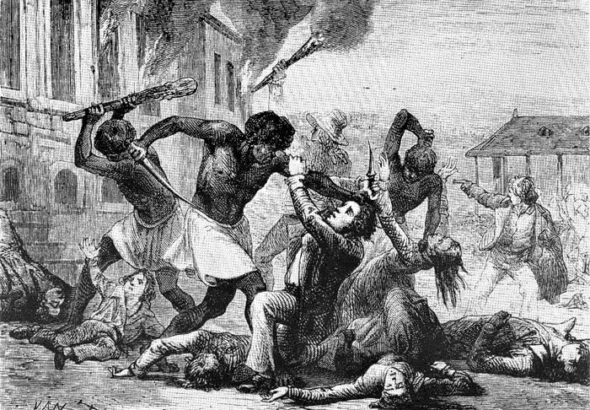 Haitian Revolution - Drawing by an unknown artist showing black slaves killing white slavers. Photo: Wikipedia.