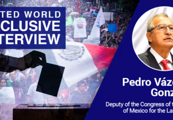 Poster of United World's interview with Mexican leftist Congressman Pedro Vázquez González. Photo: United World International.