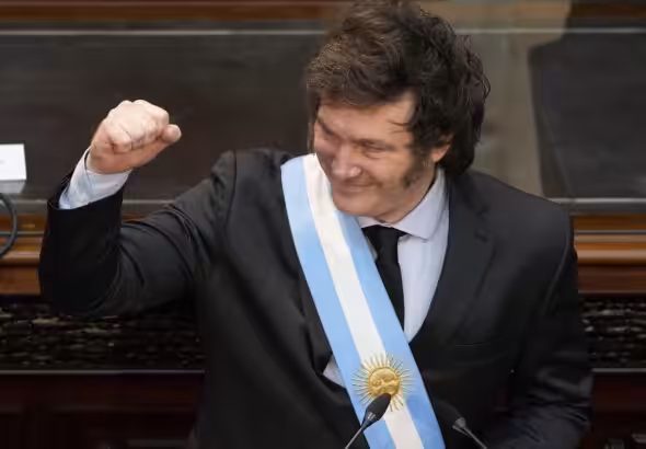 Argentinian President Javier Milei during his address to parliamentarians at the legislative session on March 1, 2024. Photo: AP/Natacha Pisarenko.