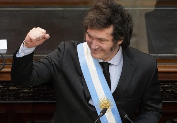 Argentinian President Javier Milei during his address to parliamentarians at the legislative session on March 1, 2024. Photo: AP/Natacha Pisarenko.