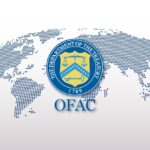 Symbol of the Office of Foreign Assets Control of the US Treasury on a world map, illustrating US control over world trade. File photo.