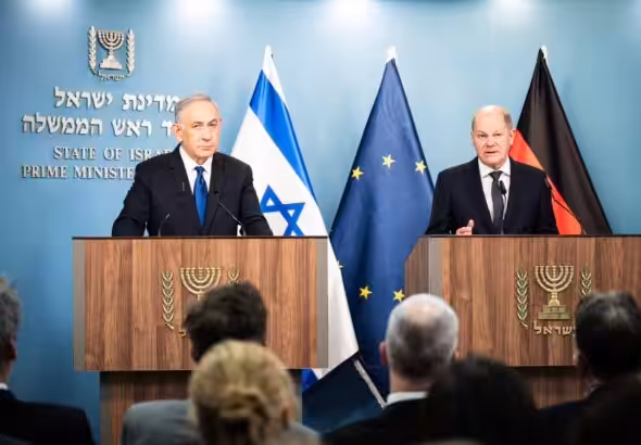 German Chancellor Olaf Scholz (Right) with Israeli PM Benjamin Netanyahu (Left). Photo: Chancellor's Office.