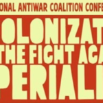Baner for the “Decolonization and Fight Against Imperialism Conference” organized by UNAC in Minneapolis, MN, on April 2024. Photo: UNAC.