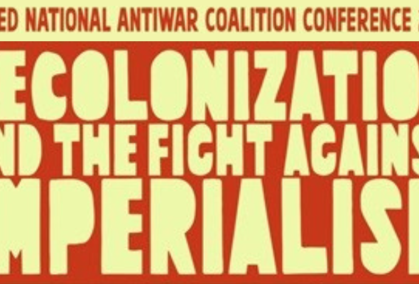 Baner for the “Decolonization and Fight Against Imperialism Conference” organized by UNAC in Minneapolis, MN, on April 2024. Photo: UNAC.
