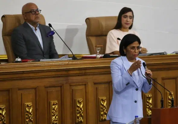 Venezuelan Vice President Delcy Rodríguez presenting the Anti-Fascist Law to the National Assembly on Tuesday, April 2, 2024. Photo: Fuser News.
