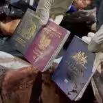Bloodstained passports of foreign aid workers killed by Israeli airstrike in Gaza. Photo: Social media.