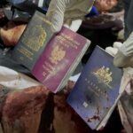 Bloodstained passports of foreign aid workers killed by Israeli airstrike in Gaza. Photo: Social media.