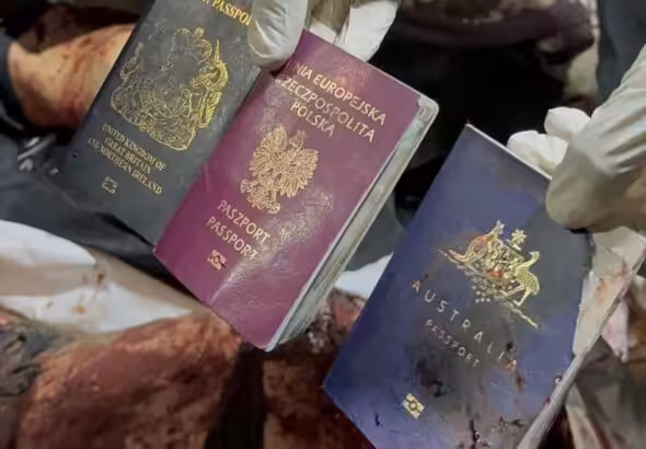 Bloodstained passports of foreign aid workers killed by Israeli airstrike in Gaza. Photo: Social media.