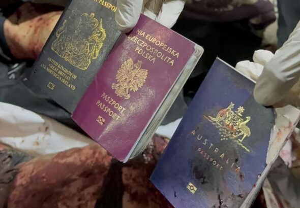 Bloodstained passports of foreign aid workers killed by Israeli airstrike in Gaza. Photo: Social media.