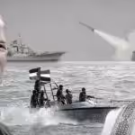 US President Joe Biden (left) and Ansarallah leader Abdel Malik al-Houthi (right), with a container ship and a boat flying Yemeni and Palestinian flags in the background. Photo compilation: The Cradle.