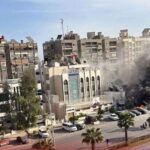 A building next to the Iranian Embassy in the Syrian capital of Damascus comes under a missile attack on April 1, 2024. Photo: PressTV/File photo.
