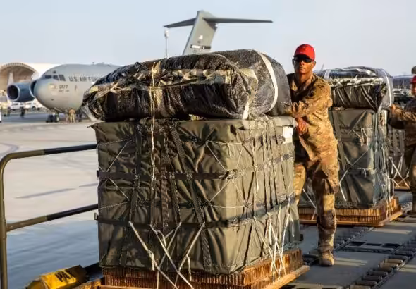 US Air Force members work on the preparation of a humanitarian aid drop for Gaza residen March 5, 2024. Photo: US Central Command/X/Handout/REUTERS/File Photo.
