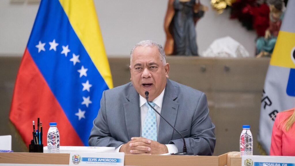 Venezuela's National Electoral Council President Elvis Amoroso giving statements to the press in October 2023. Photo: Rayner Peña R./EFE/File photo.