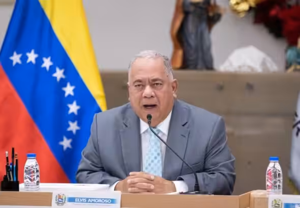 Venezuela's National Electoral Council President Elvis Amoroso giving statements to the press in October 2023. Photo: Rayner Peña R./EFE/File photo.