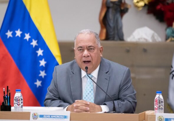 Venezuela's National Electoral Council President Elvis Amoroso giving statements to the press in October 2023. Photo: Rayner Peña R./EFE/File photo.