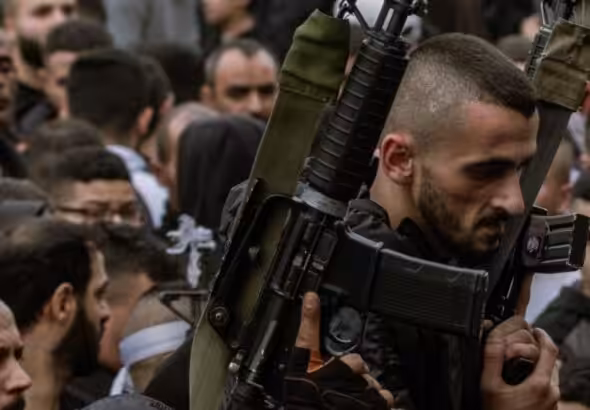 The commander of al-Quds Brigades - Tulkarm Brigade, Mohammad Jaber (Abu Shujaa) during a funeral procession in Nur Shams refugee camp in the occupied West Bank in 2024. Photo: Social Media.