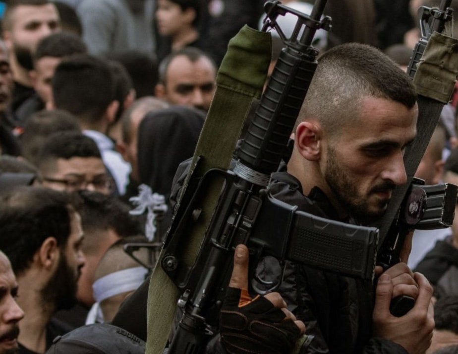 The commander of al-Quds Brigades - Tulkarm Brigade, Mohammad Jaber (Abu Shujaa) during a funeral procession in Nur Shams refugee camp in the occupied West Bank in 2024. Photo: Social Media.