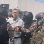 Former Ecuadorian Vice President Jorge Glas enters La Roca prison in handcuffs after being abducted by the Ecuadorian Police from the Mexican embassy in Quito. Photo: Ecuador National Police.