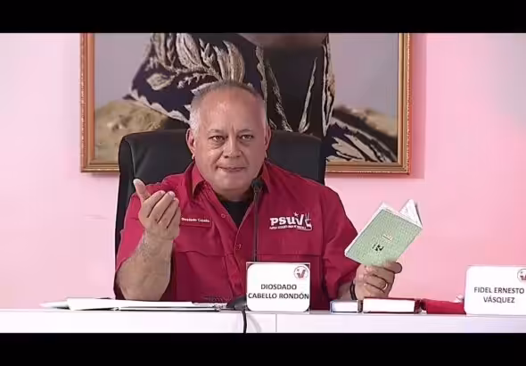 Screenshot of PSUV Deputy Diosdado Cabello holding the Organic Law of Electoral Processes during the weekly PSUV press conference on Monday, April 1, 2024. Photo: YouTube/@Mazo4F-envivo.