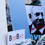 Demonstrators protest in Whitehall, London, following a visit by Benjamin Netanyahu to meet with Britain's Prime Minister Rishi Sunak at Downing Street, March 24, 2023. Photo: AFP.