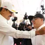 Venezuelan President Nicolás Maduro (left) greets Colombian President Gustavo Petro (right) during a presidential meeting at Miraflores Palace, Caracas, Venezuela, April 9, 2024. Photo: Presidential Press.