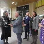 Venezuela's National Electoral Council President Elvis Amoroso (right) greets Jennie Lincoln (left), Carter Center's senior advisor for Latin America and the Caribbean, April 16, 2024. Photo: X/@Mippcivzla.