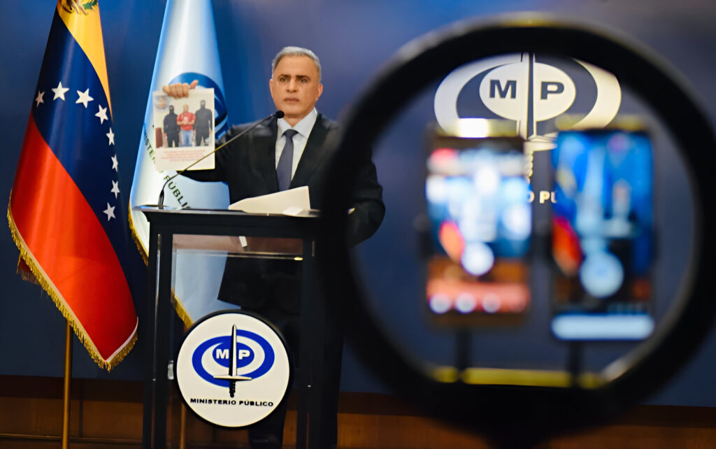 Venezuelan Attorney General Tarek William Saab issues statements to the press on Tuesday, April 16, 2024. Photo: X/@MinPublicoVEN.