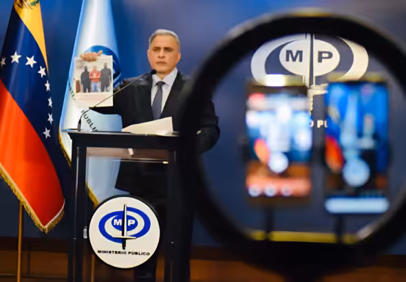 Venezuelan Attorney General Tarek William Saab issues statements to the press on Tuesday, April 16, 2024. Photo: X/@MinPublicoVEN.