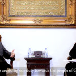 Ammar Al-Moussawi (left), director of International Relations of Hezbollah's political wing, interviewed by Dimitri Lascaris (right), lawyer, journalist and activist. Photo: Hadi Hoteit.