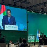 Nicaraguan Delegation Head Valdrack Jaentschke speaks at COP28 in Dubai. Photo: Nicaragua Solidarity Campaign.