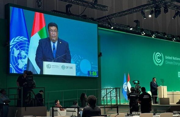 Nicaraguan Delegation Head Valdrack Jaentschke speaks at COP28 in Dubai. Photo: Nicaragua Solidarity Campaign.