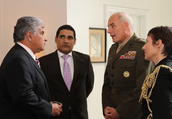 General John Kelly, then commander of US Southern Command, meeting then Panamanian Minister of Public Security José Mulino during an official visit to Panama in February 2013. Photo: Miguel Moreno/US Embassy Panama/File photo.