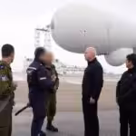 Israeli minister of military affairs Yoav Gallant meets air force soldiers at a base north of the occupied territories housing a giant spy balloon, on February 20, 2024. Photo: PressTV.