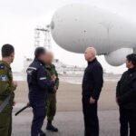 Israeli minister of military affairs Yoav Gallant meets air force soldiers at a base north of the occupied territories housing a giant spy balloon, on February 20, 2024. Photo: PressTV.