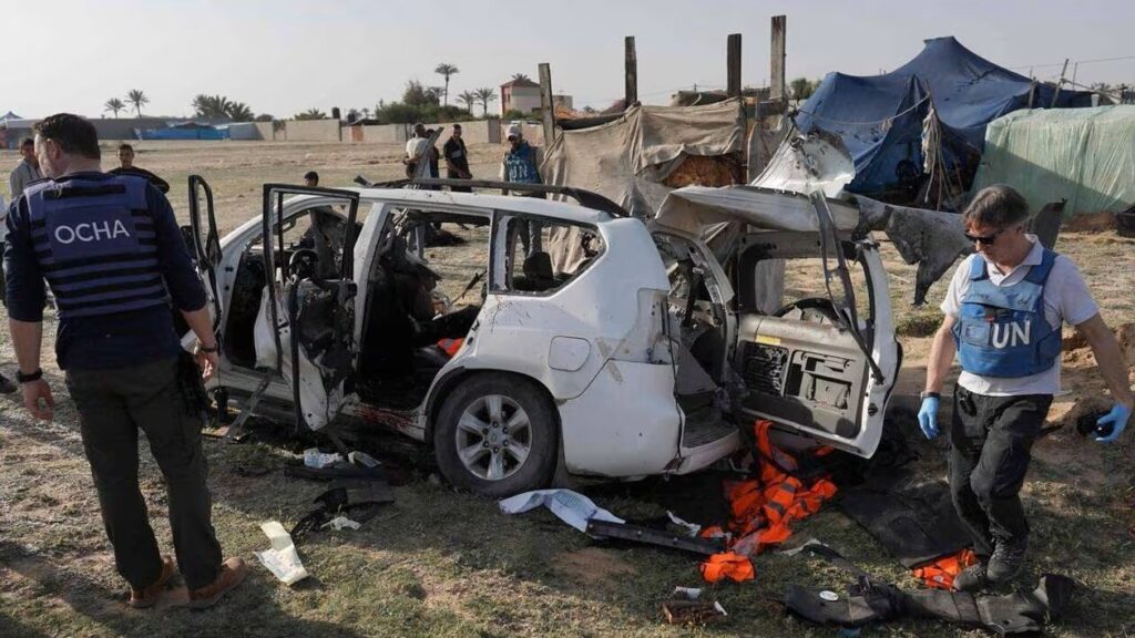 World Central Kitchen vehicle targeted by Israel in Gaza. Photo: AFP.