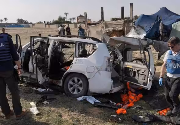 World Central Kitchen vehicle targeted by Israel in Gaza. Photo: AFP.