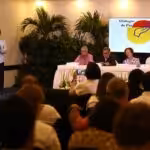 The press conference where the Colombian government delegation and the ELN delegation announced the signing of the first agreement in the peace process negotiations, Caracas, May 25, 2024. Photo: Prensa Latina.