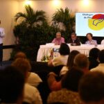 The press conference where the Colombian government delegation and the ELN delegation announced the signing of the first agreement in the peace process negotiations, Caracas, May 25, 2024. Photo: Prensa Latina.