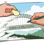 One hand with Chinese flag sleeve draws a bridge while another hand with US flag sleeve erases it, illustrating the current state of US-China relations. Illustration: Liu Rui/Global Times.