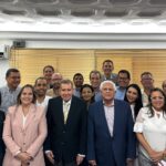Edmundo Gonzales Urrutia (front row in black suit) next to Omar Barboza (grey suit), head of the Venezuelan far-right Unitary Platform. Photo: X/@Polianalitica.