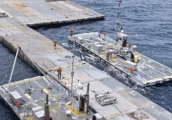 The controversial pier in Gaza being constructed by the US Navy. Photo: Times of Israel.