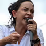 Venezuelan far-right politician María Corina Machado at a campaign rally. File photo.