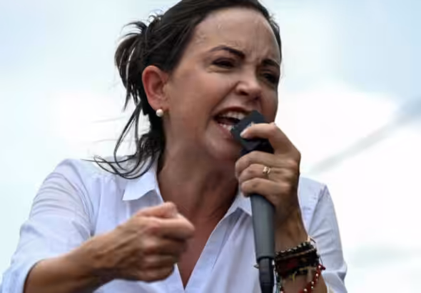 Venezuelan far-right politician María Corina Machado at a campaign rally. File photo.