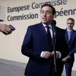 Spanish Foreign Minister José Manuel Albares speaks to the press before a meeting of the European Commission in Brussels, May 16, 2024. Photo: Kenzo Tribouillard/AFP.