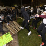 Pro-Palestine and pro-Israel protesters clash in UCLA campus. Photo: NBC Los Angeles.