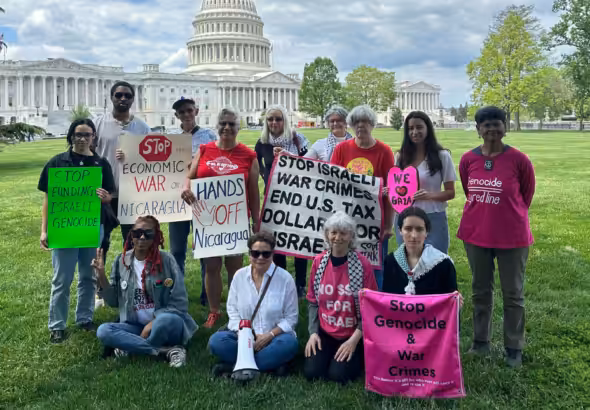 Protest in Washington, DC on April 18. Photo: Michelle Ellner/Codepink.