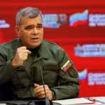 Venezuelan Defense Minister Vladimir Padrino addresses the press at Miraflores Palace, Caracas. Photo: Reuters/Manaure Quintero.